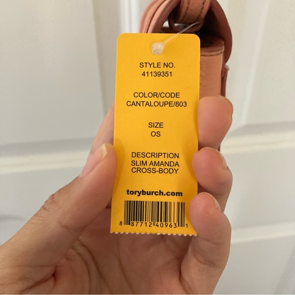 Tory Burch Slim Amanda Cross Body crossbody bag purse logo salmon cantaloupe TAG - Picture 10 of 12